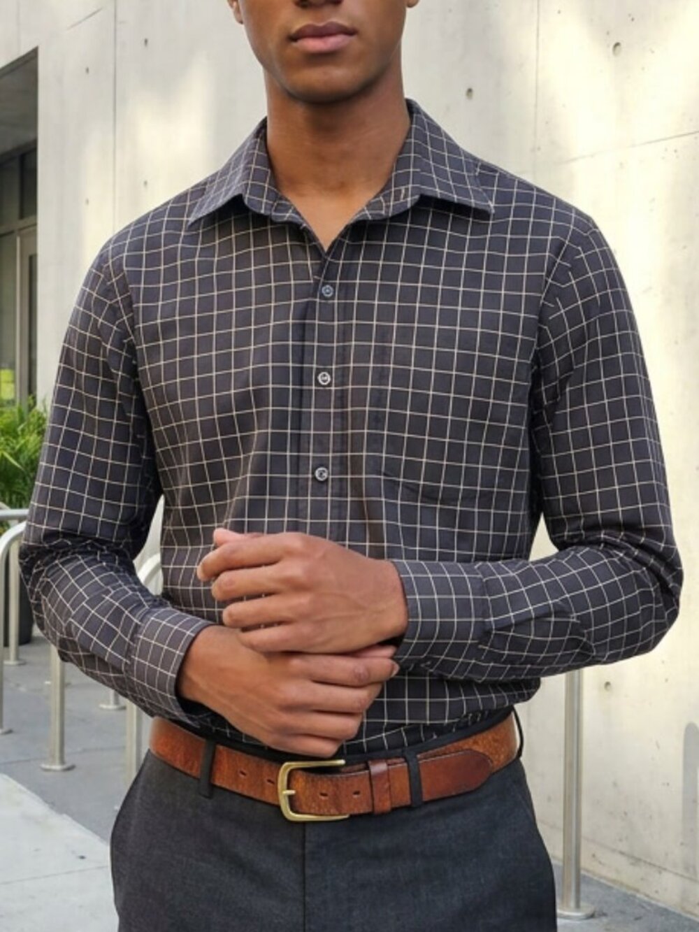 Robert Lecam Haupt Germany Grid Pattern Shirt Size XL